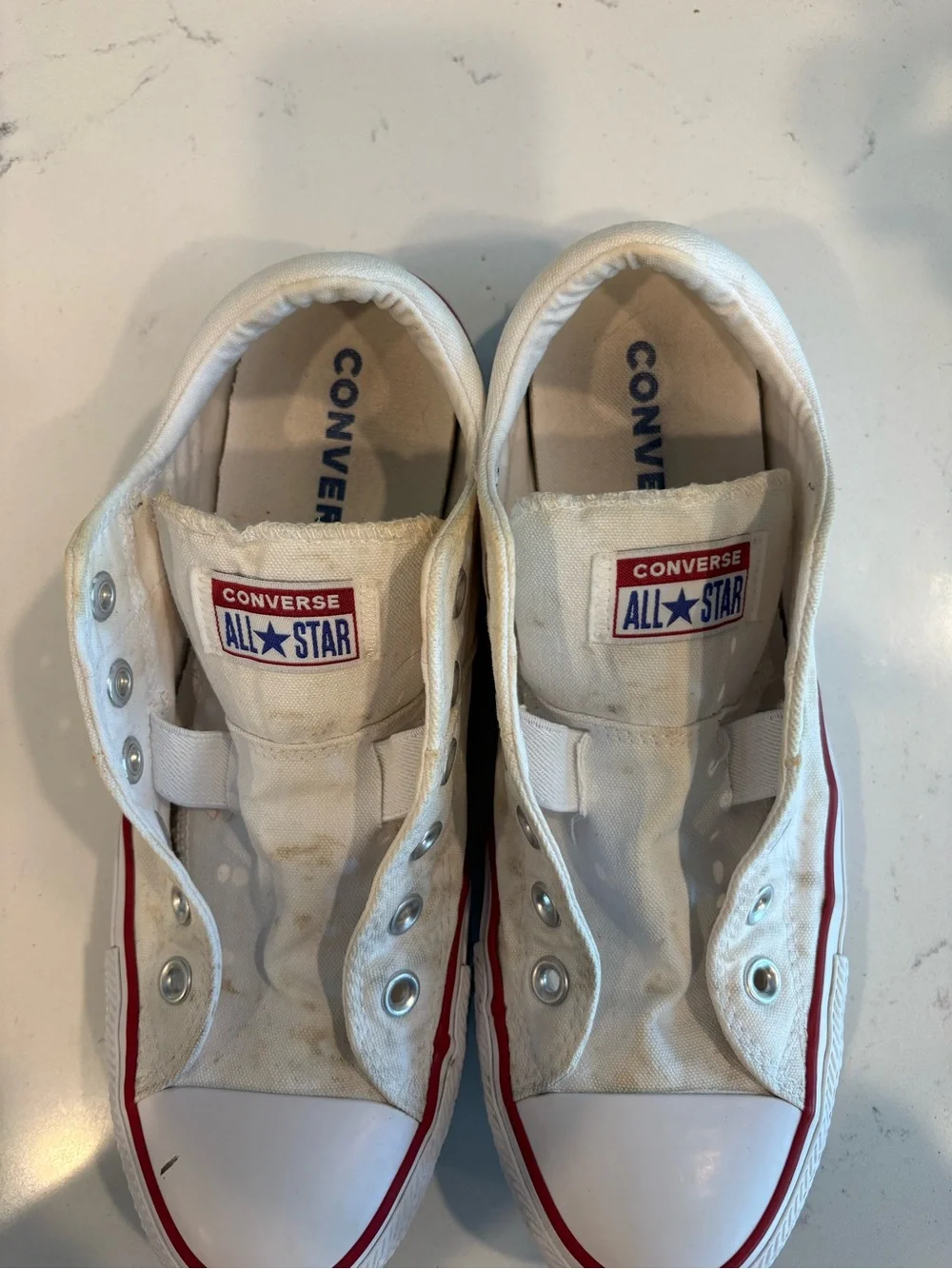 Converse White Canvas Slip-On Sneakers with Red Stripe - Picture 2 of 5